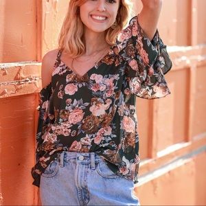 Off the shoulder green floral blouse! NWT